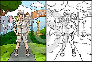 Zookeeper Coloring Page Colored Illustration