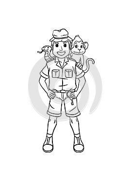 Zookeeper Isolated Coloring Page for Kids