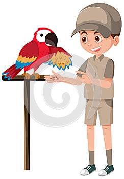 Zookeeper training parrot on the stick