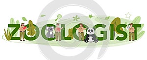 Zoologist typographic header concept. Scientist exploring and studying photo