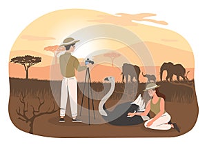 Zoologists in Africa vector concept