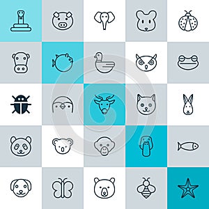 Zoology Icons Set. Collection Of Bunny, Duck, Rat And Other Elements. Also Includes Symbols Such As Moth, Bear, Pussy.