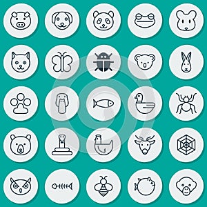 Zoology Icons Set. Collection Of Fish, Night Fowl, Baboon And Other Elements. Also Includes Symbols Such As Mice, Monkey