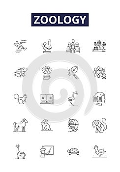 Zoology line vector icons and signs. Animals, Mammals, Fauna, Ecology, Research, Evolution, Adaptations, Behavior