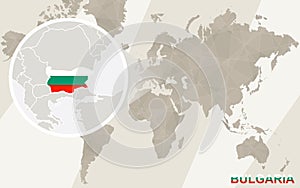 Zoom on Bulgaria Map and Flag. World Map