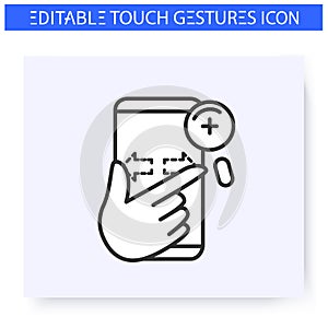Zoom in horizontal hand gesture line icon.Editable