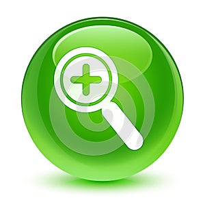 Zoom in icon glassy green round button