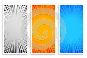Zoom line rays abstract banners set of three