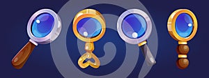 Zoom with magnify glass and search lens icon set