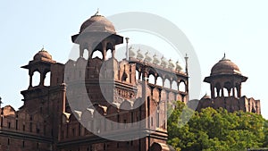 zoom in on a red fort tower at old delhi