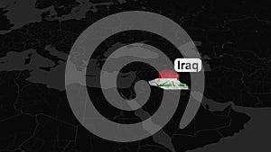 Zoom in to the map of Iraq with text, textless, and with flag