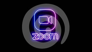Zoom video call logo in neon light neon sign and neon light concept editorial image