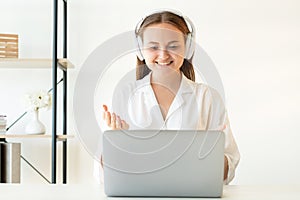 Zoom videochat virtual meeting cheerful woman photo