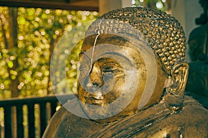 Zoom View Headshot Front Left Gold Sangkajai Buddha Statue in Vintage Tone