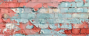 Zoomed-in image of painted brick, focusing on the peeling paint and underlying texture for a distressed effect