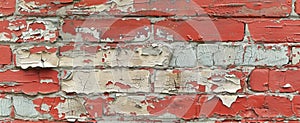 Zoomed-in image of painted brick, focusing on the peeling paint and underlying texture for a distressed effect