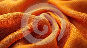 A zoomed-in shot of a fabric in a warm, hypothetical Sunset Orange, showcasing its texture and warm color, occupying the