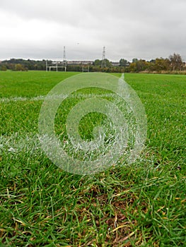 Zoomed in view of corner spot on a football pitch