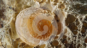 A zoomedin image of a trematode egg its jagged and uneven surface revealing the numerous layers of protective coating
