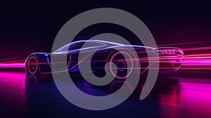 A zoomedin view of neon outlines tracing the curves and lines of a cars body accentuating its sleek and modern design photo