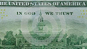 Zooming in on `In God we trust` on a US 100-dollar bill