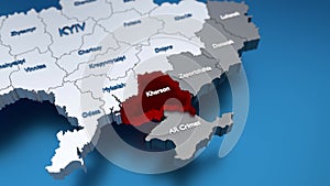 zooming map with focus on Kherson region of Ukraine that under attack - 3D animation