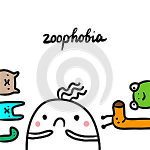 Zoophobia hand drawn illustration with cute marshmallow and animals