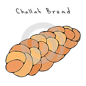 Zopf or Challah Bread. Jewish or Swiss, Austrian or Bavarian Bakery. Realistic Hand Drawn Illustration. Savoyar Doodle