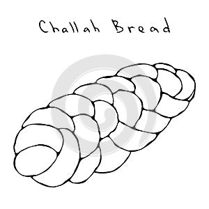 Zopf or Challah Bread. Jewish or Swiss, Austrian or Bavarian Bakery. Realistic Hand Drawn Illustration. Savoyar Doodle