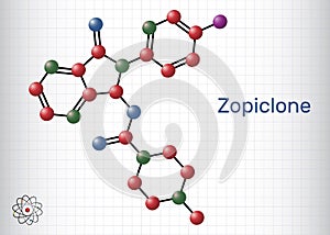 Zopiclone molecule. IStructural chemical formula, molecule model. Sheet of paper in a cage. photo