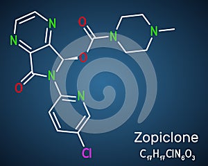 Zopiclone molecule. Structural chemical formula on the dark blue background photo