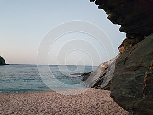 Zorkos beach in andros island greece in the evening