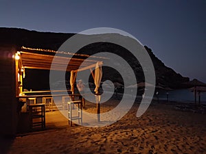 Zorkos beach in andros island greece in the evening