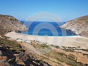 Zorkos beach in andros island greece on the north side of the island