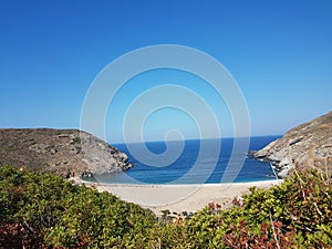 Zorkos beach in andros island greece on the north side of the island