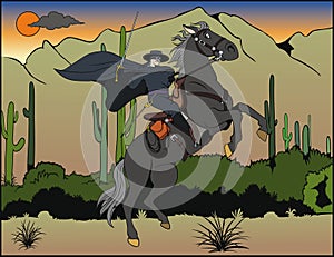 Zorro riding in the desert photo