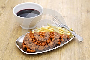 Zorza Gallega is pork minced meat dish mixed with spices before becoming chorizos. photo