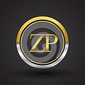 ZP Letter logo in a circle, gold and silver colored. Vector design template elements for your business or company identity