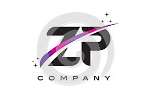 ZP Z P Black Letter Logo Design with Purple Magenta Swoosh