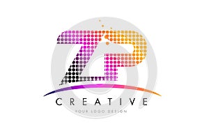 ZP Z P Letter Logo Design with Magenta Dots and Swoosh