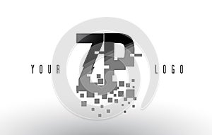ZP Z P Pixel Letter Logo with Digital Shattered Black Squares