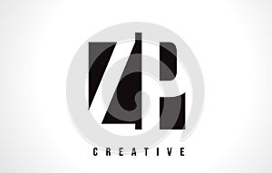ZP Z P White Letter Logo Design with Black Square.