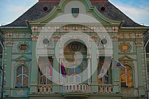 ZRENJANIN, SERBIA, OCTOBER 14th 2018 - Balcony on all baroque city hall