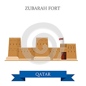 Zubarah Fort Qatar vector flat attraction travel landmark