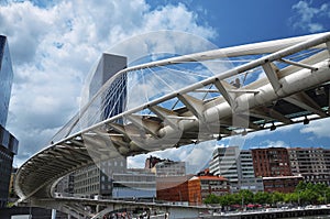 Zubi Zuri bridge. Modern architecture in Bilbao