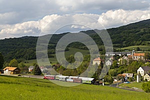 Zubrnice railway museum and village with old houses in Northern Bohemia, Czech Republic