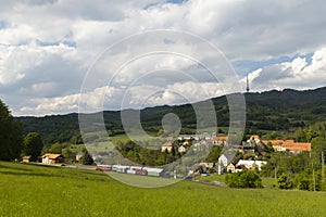 Zubrnice railway museum and village with old houses in Northern Bohemia, Czech Republic