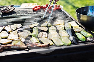 Zucchini and aubergines in on a grill