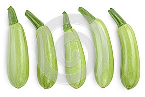 Zucchini or marrow isolated on white background with clipping path and full depth of field. Top view. Flat lay