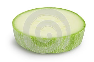 Zucchini or marrow slice isolated on white background with clipping path and full depth of field